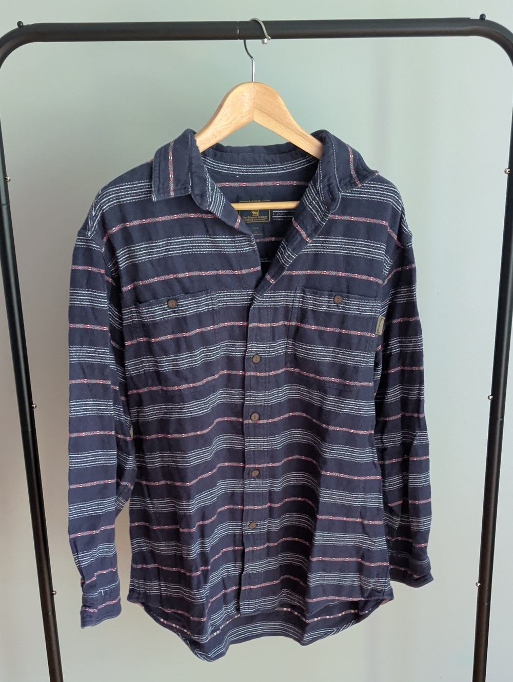 Woolrich Navy Shirt with Red and White Stripes
